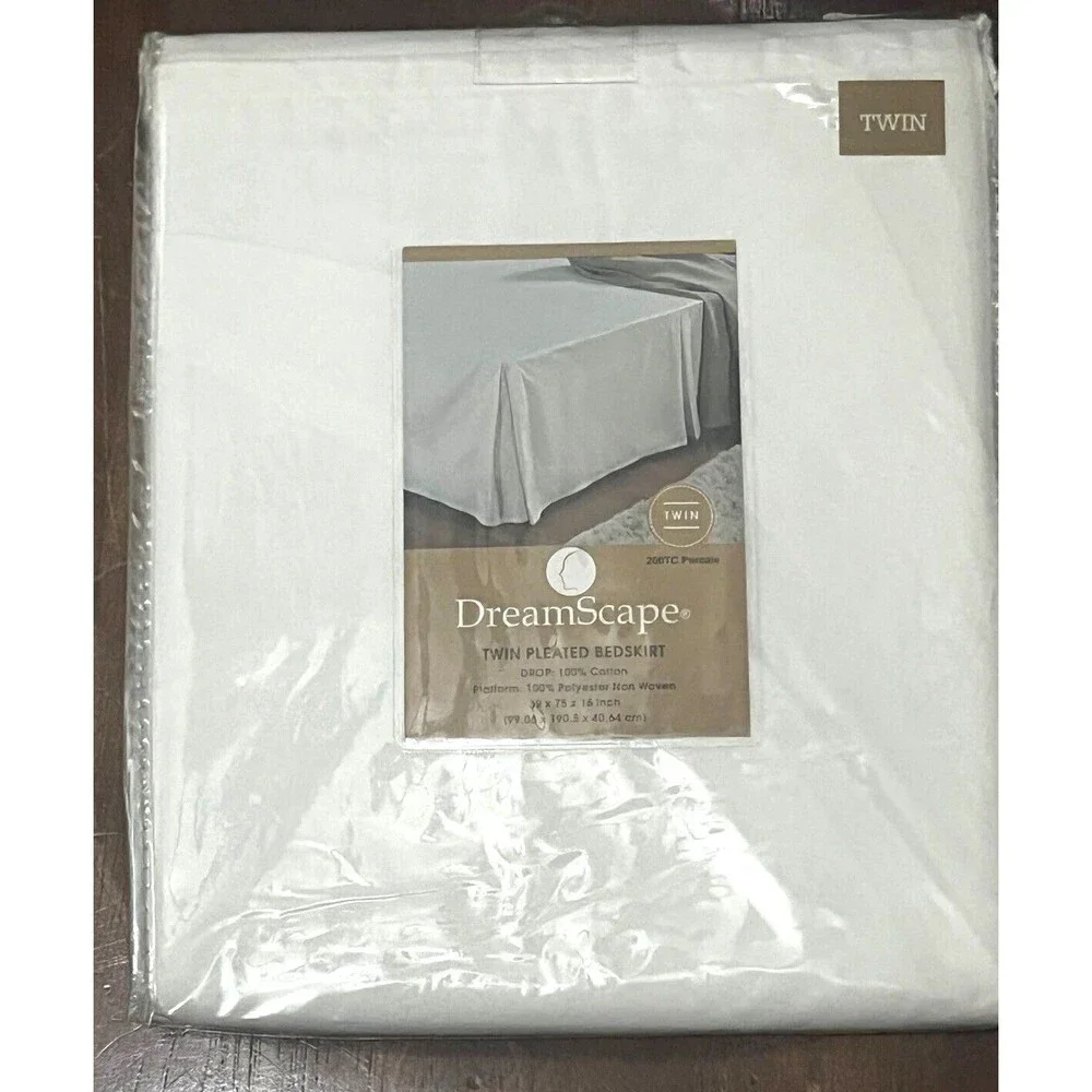 Dreamscape Bedskirt Twin Bed Box Pleat White Percale 200TC Cotton‎ Classic NWT